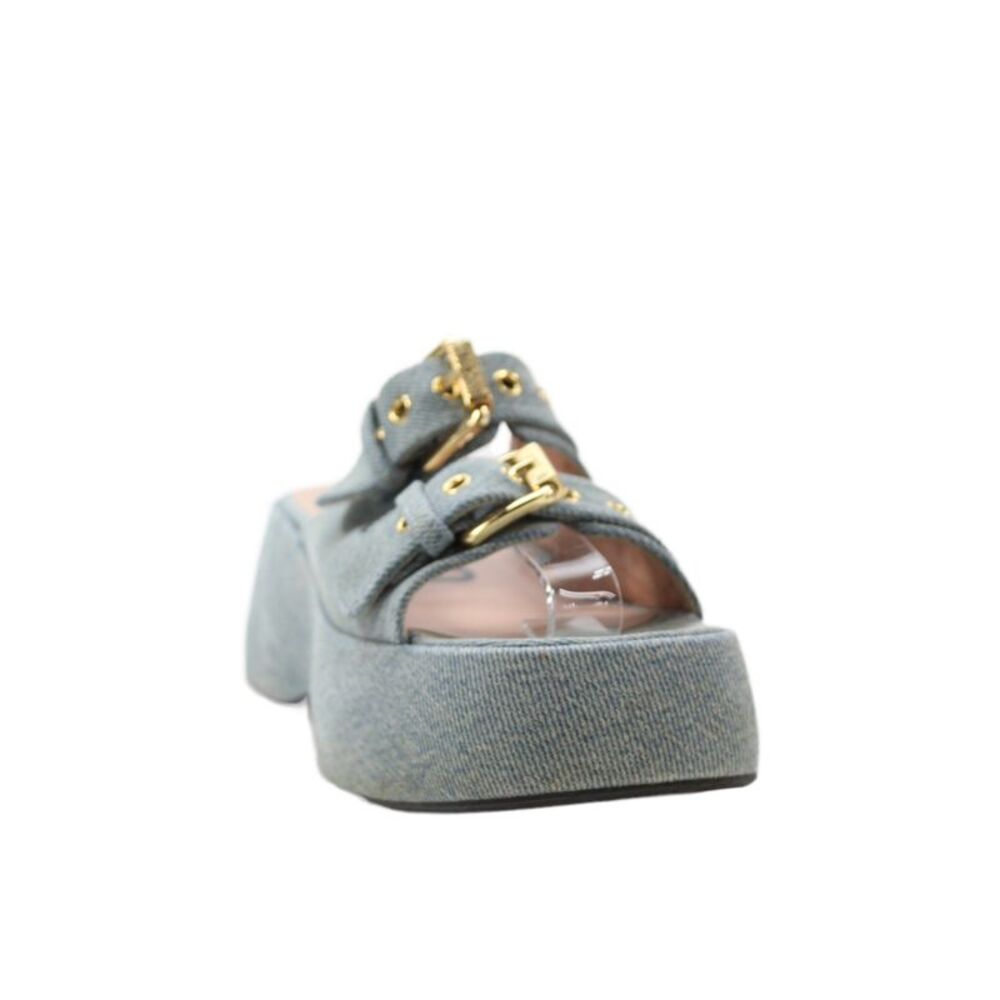Moschino Womens Cotton Denim Platform Mule Sandals Blue Size 8